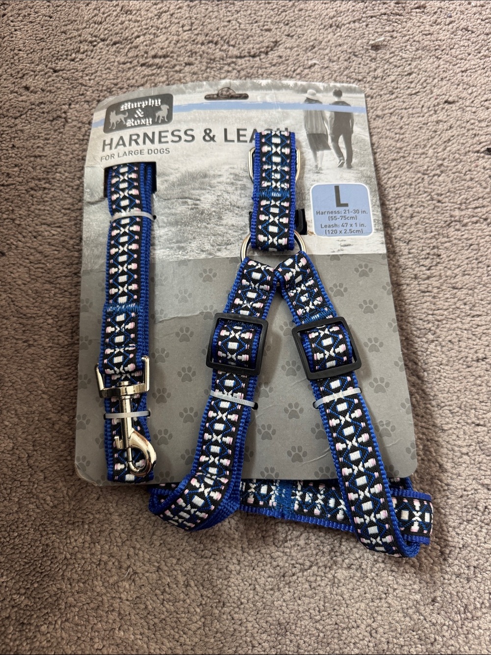 Murphy & Roxy Blue Printed Dog Harness & Leash